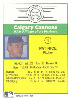 1990 CMC #431 Pat Rice Back