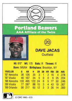 1990 CMC #572 Dave Jacas Back