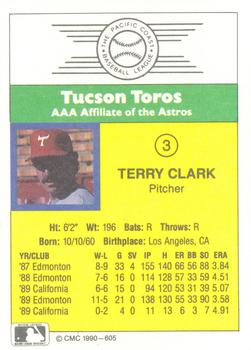 1990 CMC #605 Terry Clark Back