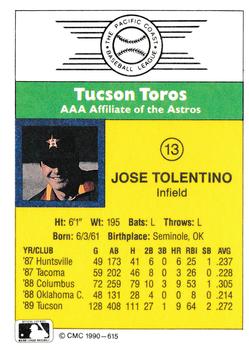 1990 CMC #615 Jose Tolentino Back
