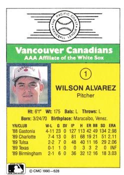 1990 CMC #628 Wilson Alvarez Back