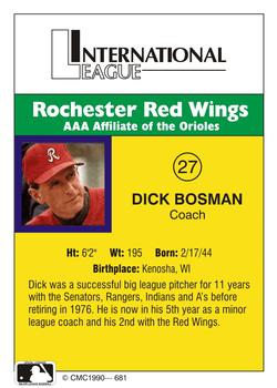 1990 CMC #681 Dick Bosman Back