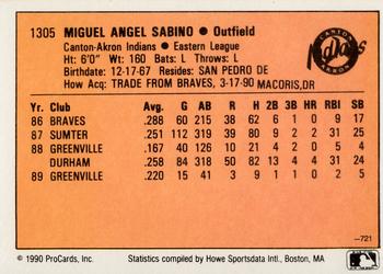 1990 CMC #721 Miguel Sabino Back