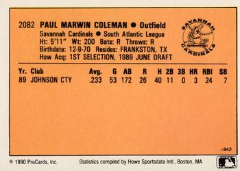1990 CMC #842 Paul Coleman Back