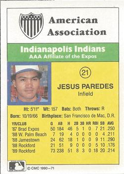 1990 CMC #71 Jesus Paredes Back