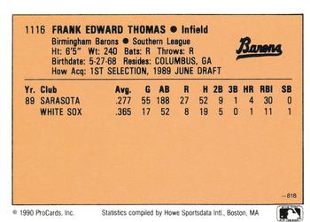 1990 CMC #818 Frank Thomas Back