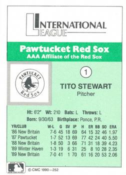 1990 CMC Pawtucket Red Sox #1 Tito Stewart Back