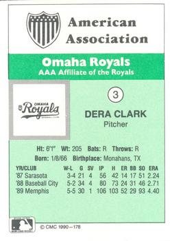 1990 CMC Omaha Royals #3 Dera Clark Back