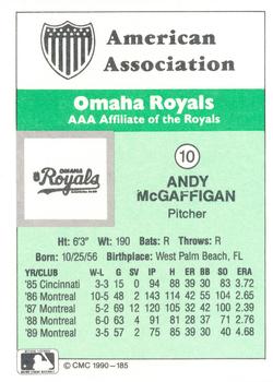 1990 CMC Omaha Royals #10 Andy McGaffigan Back