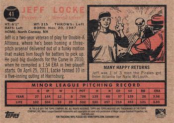 2011 Topps Heritage Minor League #41 Jeff Locke Back