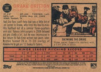 2011 Topps Heritage Minor League #68 Drake Britton Back