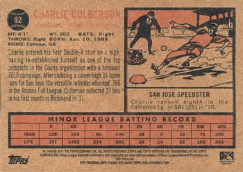 2011 Topps Heritage Minor League #92 Charlie Culberson Back
