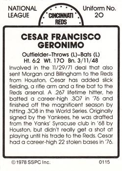 1978 SSPC 270 #115 Cesar Geronimo Back