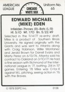 1978 SSPC 270 #136 Mike Eden Back