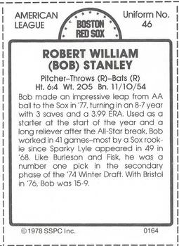 1978 SSPC 270 #164 Bob Stanley Back