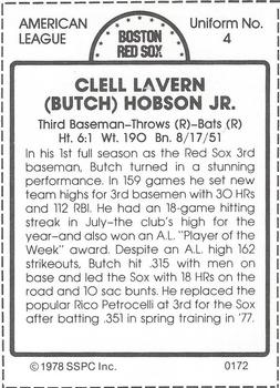 1978 SSPC 270 #172 Butch Hobson Back