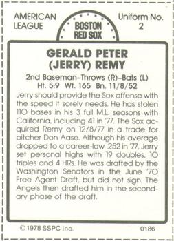 1978 SSPC 270 #186 Jerry Remy Back