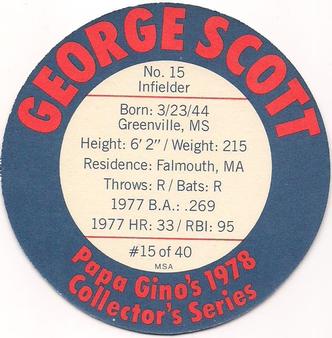 1978 Papa Gino's Discs #15 George Scott Back