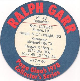 1978 Papa Gino's Discs #37 Ralph Garr Back