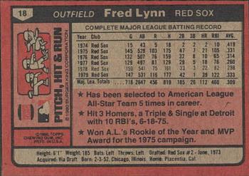 1980 Topps Burger King Pitch, Hit & Run #18 Fred Lynn Back