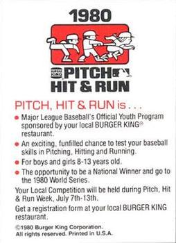 1980 Topps Burger King Pitch, Hit & Run #NNO Checklist Front