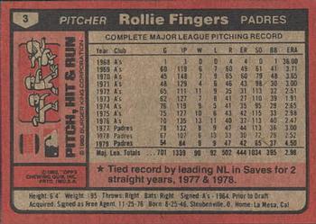 1980 Topps Burger King Pitch, Hit & Run #3 Rollie Fingers Back