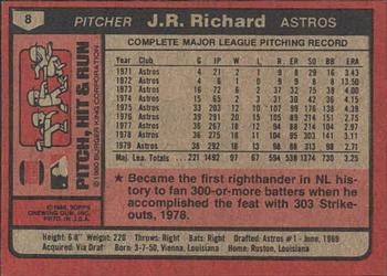 1980 Topps Burger King Pitch, Hit & Run #8 J.R. Richard Back