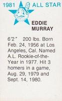 1981 All-Star Game Program Inserts #NNO Eddie Murray Back
