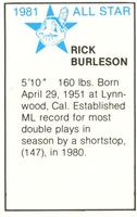 1981 All-Star Game Program Inserts #NNO Rick Burleson Back
