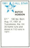 1981 All-Star Game Program Inserts #NNO Butch Hobson Back