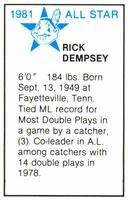 1981 All-Star Game Program Inserts #NNO Rick Dempsey Back