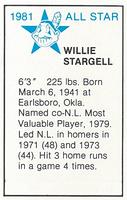 1981 All-Star Game Program Inserts #NNO Willie Stargell Back