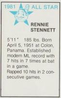 1981 All-Star Game Program Inserts #NNO Rennie Stennett Back