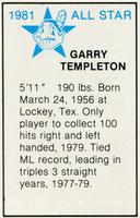 1981 All-Star Game Program Inserts #NNO Garry Templeton Back