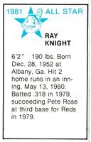 1981 All-Star Game Program Inserts #NNO Ray Knight Back