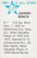 1981 All-Star Game Program Inserts #NNO Johnny Bench Back