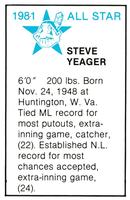 1981 All-Star Game Program Inserts #NNO Steve Yeager Back