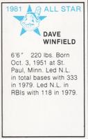 1981 All-Star Game Program Inserts #NNO Dave Winfield Back
