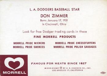 1959 Morrell Meats #NNO Don Zimmer Back