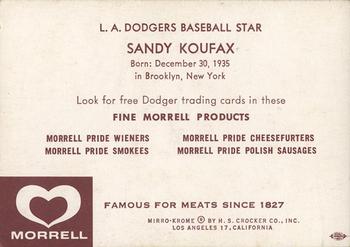 1959 Morrell Meats #NNO Sandy Koufax Back