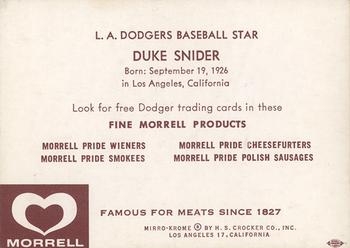 1959 Morrell Meats #NNO Duke Snider Back
