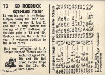 1960 Bell Brand Los Angeles Dodgers #13 Ed Roebuck Back