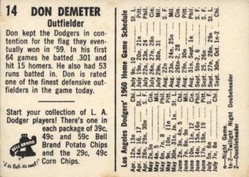 1960 Bell Brand Los Angeles Dodgers #14 Don Demeter Back