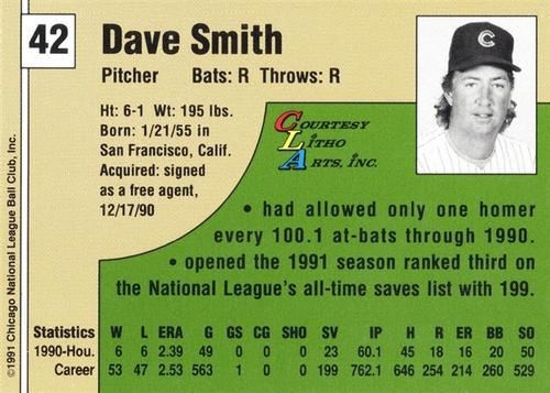 1991 Vine Line Chicago Cubs #NNO Dave Smith Back