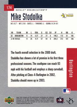 2002 Upper Deck Minor League #174 Mike Stodolka Back