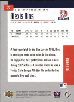 2002 Upper Deck Minor League #22 Alex Rios Back