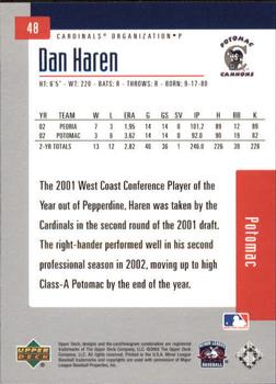 2002 Upper Deck Minor League #48 Dan Haren Back