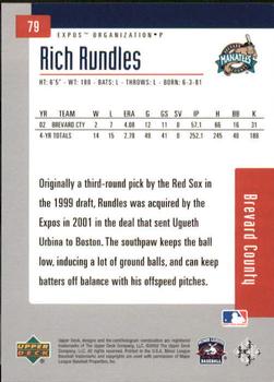 2002 Upper Deck Minor League #79 Rich Rundles Back