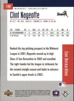 2002 Upper Deck Minor League #106 Clint Nageotte Back
