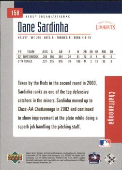 2002 Upper Deck Minor League #158 Dane Sardinha Back